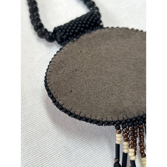 Handcrafted Beaded Necklace Horse Cameo Seed Bead Fringe Tassels - Picture 7 of 9